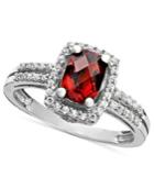 14k White Gold Ring, Garnet (1-1/10 Ct. T.w.) And Diamond (1/6 Ct. T.w.) Rectangle