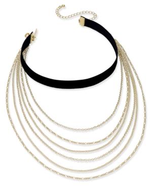 Inc International Concepts Gold-tone Multi-layer Chain & Black Velvet Choker Necklace, Only At Macy's