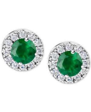 Emerald (1 Ct. T.w.) And Diamond (1/3 Ct. T.w.) Halo Stud Earrings In 14k White Gold
