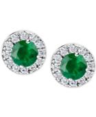 Emerald (1 Ct. T.w.) And Diamond (1/3 Ct. T.w.) Halo Stud Earrings In 14k White Gold