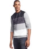 Armani Jeans Colorblock Faux Leather Crew Neck Sweatshirt