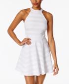 Emerald Sundae Juniors' Shadow-stripe Fit & Flare Dress