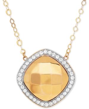 Polished & Beaded Halo Pendant Necklace In 10k Gold & Rhodium-plate