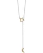 Unwritten Two-tone Crystal Pave Star & Moon Lariat Necklace