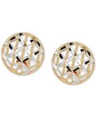 Two-tone Openwork Textured Stud Earrings In 14k Gold & White Gold