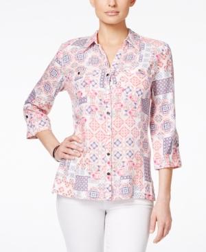 Jm Collection Petite Multicolor Tile-print Shirt, Only At Macy's