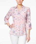 Jm Collection Petite Multicolor Tile-print Shirt, Only At Macy's