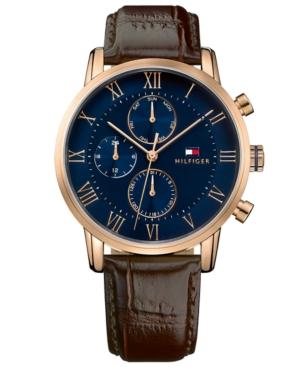 Tommy Hilfiger Men's Chronograph Dark Brown Leather Strap Watch 44mm