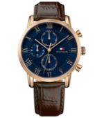 Tommy Hilfiger Men's Chronograph Dark Brown Leather Strap Watch 44mm