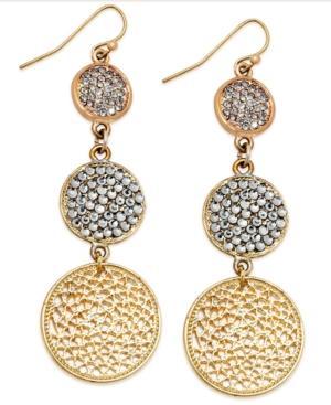 Inc International Concepts Gold-tone Triple Pave Disc Linear Drop Earrings