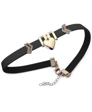 Guess Rose Gold-tone Imitation Leather Heart Charm Choker Necklace