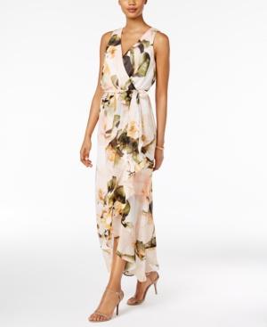 Sangria Chiffon Floral Faux-wrap Maxi Dress