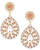 Guess Gold-tone Pink & Clear Crystal Drop Earrings