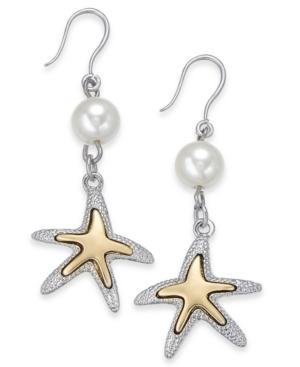 Charter Club Two-tone Imitation Pearl Starfish Drop Earrings, Created For Macy's