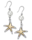Charter Club Two-tone Imitation Pearl Starfish Drop Earrings, Created For Macy's