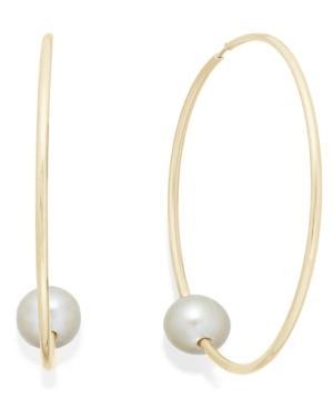 Pearl Earrings, 14k Gold Cultured Freshwater Pearl Hoop Earrings (9mm)