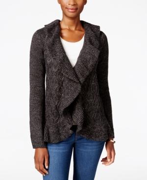 Karen Scott Ruffled Marled Cabled Cardigan, Only At Macy's