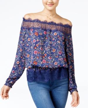 Jessica Simpson Frannie Printed Lace-trim Off-the-shoulder Top
