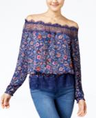 Jessica Simpson Frannie Printed Lace-trim Off-the-shoulder Top