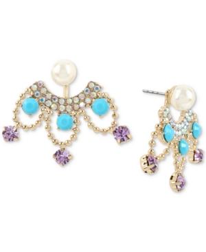 Betsey Johnson Gold-tone Multi-stone & Imitation Pearl Front-back Earrings