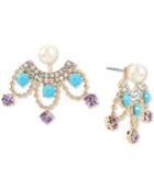 Betsey Johnson Gold-tone Multi-stone & Imitation Pearl Front-back Earrings