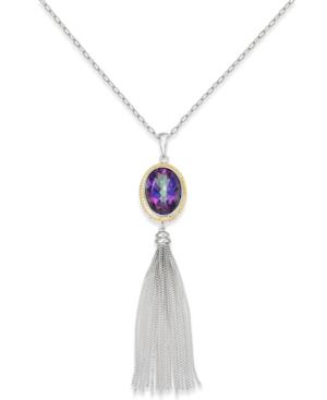 Mystic Topaz Tassel Lariat Necklace (9 Ct. T.w.) In Sterling Silver With 14k Gold Accents