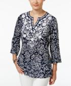 Charter Club Petite Floral-print Embroidered Tunic, Only At Macy's