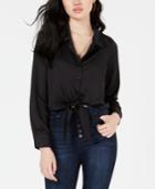 Love, Fire Juniors' Button-front Tie-hem Shirt