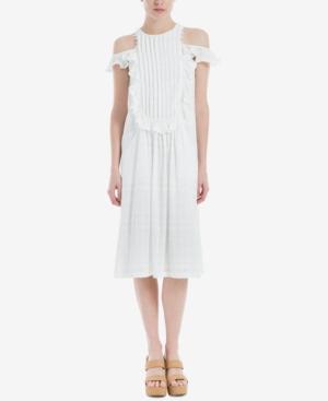 Max Studio Cotton Pleated Cold-shoulder Dress