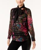 Trina Turk Demming Printed Tie-neck Top