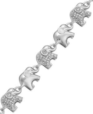 Sterling Silver-plated Bracelet, Diamond Accent Linked Elephant Charm Bracelet