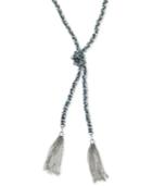 Guess Silver-tone Woven Blue Twisted Tassel Lariat Necklace