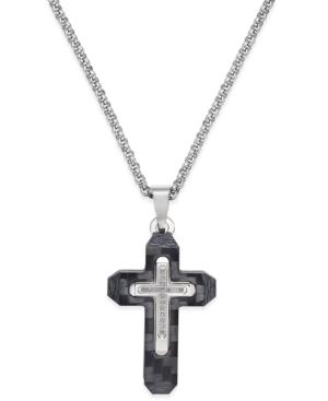 Men's Diamond Accent Cross Pendant Necklace In Carbon Fiber And Stainless Steel