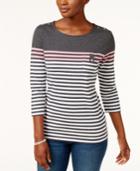 Karen Scott Striped Button-shoulder Top, Created For Macy's