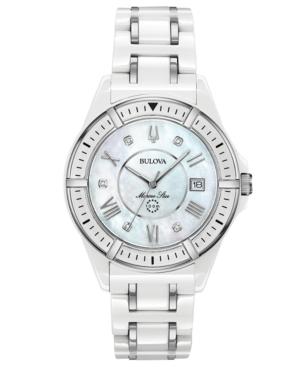 Bulova Women's Marine Star Diamond-accent White & Silver-tone Ceramic Bracelet Watch 37mm