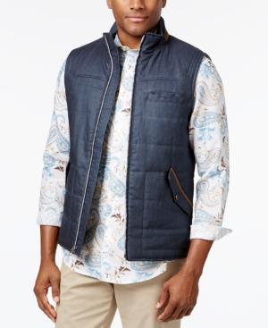 Tasso Elba Men's Linen Tuscan Quilted Vest With Faux Suede Trim, Only At Macy's