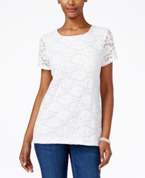 Charter Club Short-sleeve Crochet Top, Only At Macy's