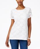 Charter Club Short-sleeve Crochet Top, Only At Macy's
