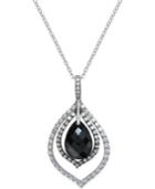 Onyx (11x16x6-1/2mm)and Cubic Zirconia Pendant Necklace In Sterling Silver