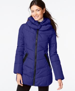 Calvin Klein Faux-leather-trim Funnel-collar Quilted Coat