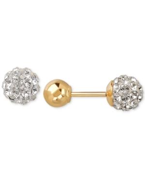 Children's Swarovski Crystal Fireball And Gold Ball Reversible Stud Earrings In 14k Gold