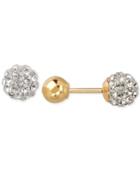 Children's Swarovski Crystal Fireball And Gold Ball Reversible Stud Earrings In 14k Gold