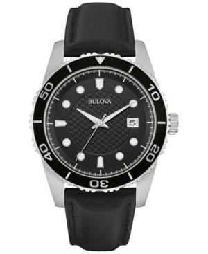 Bulova Men's Black Leather Strap Watch 43mm 98b275