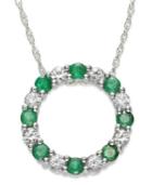10k White Gold Necklace, Emerald (1/3 Ct. T.w.) And White Sapphire (1/3 Ct. T.w.) Circle Pendant