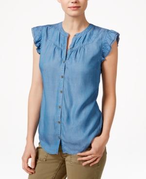 Maison Jules Chambray Flutter-sleeve Blouse, Only At Macy's
