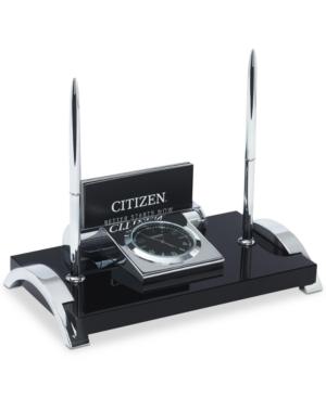 Citizen Executive Suite Silver-tone Metal & Black Crystal Desk Clock