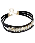 Inc International Concepts Gold-tone Crystal Faux Leather Choker Necklace, Only At Macy's
