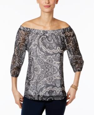 Inc International Concepts Printed Off-the-shoulder Peasant Top, Created For Macy's
