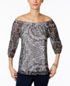 Inc International Concepts Printed Off-the-shoulder Peasant Top, Created For Macy's