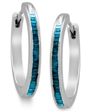 Sterling Silver Earrings, Blue Diamond Baguette Hoop Earrings (1/4 Ct. T.w.)